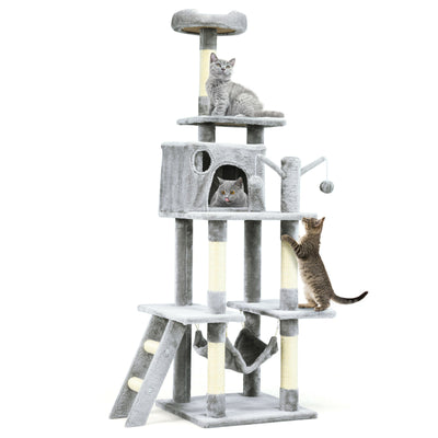 66 Inch Cat Tree Condo Kitten Multi-Level Activity Center-Gray