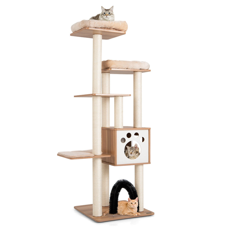 Indoor Cat Tree Tower with Platform Scratching Posts-Beige