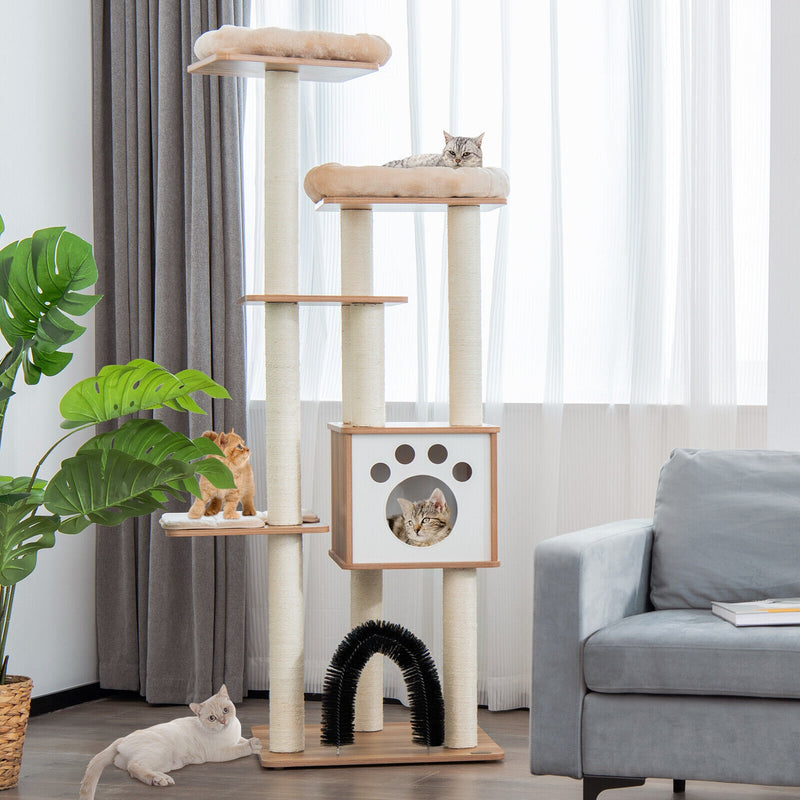 Indoor Cat Tree Tower with Platform Scratching Posts-Beige