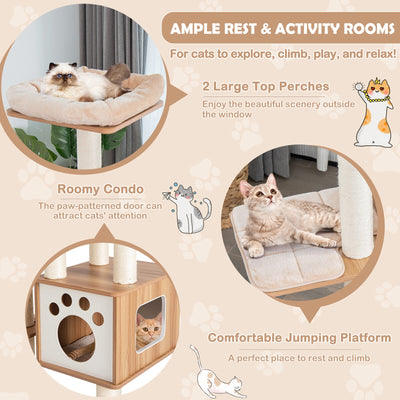 Indoor Cat Tree Tower with Platform Scratching Posts-Beige