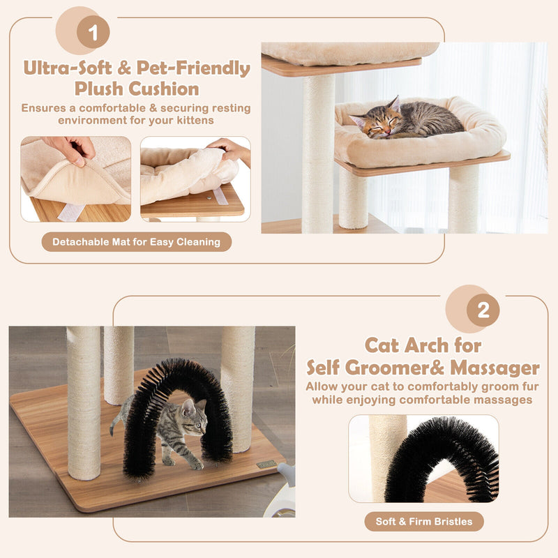 Indoor Cat Tree Tower with Platform Scratching Posts-Beige