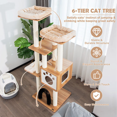 Indoor Cat Tree Tower with Platform Scratching Posts-Beige