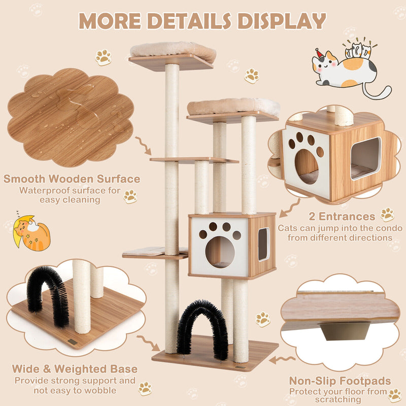 Indoor Cat Tree Tower with Platform Scratching Posts-Beige