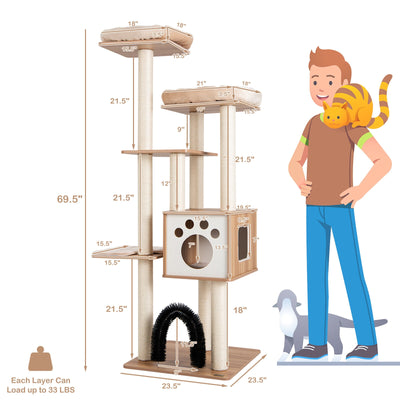 Indoor Cat Tree Tower with Platform Scratching Posts-Beige