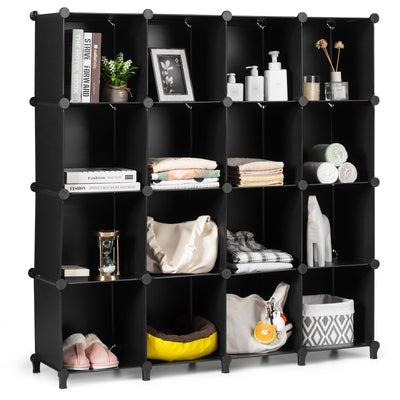 16 Plastic Cube Storage Organizer-Black