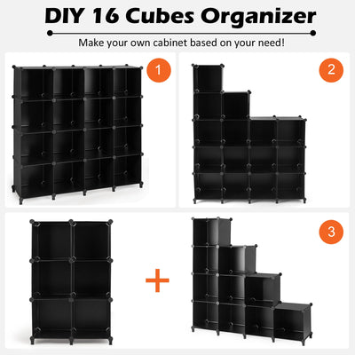 16 Plastic Cube Storage Organizer-Black