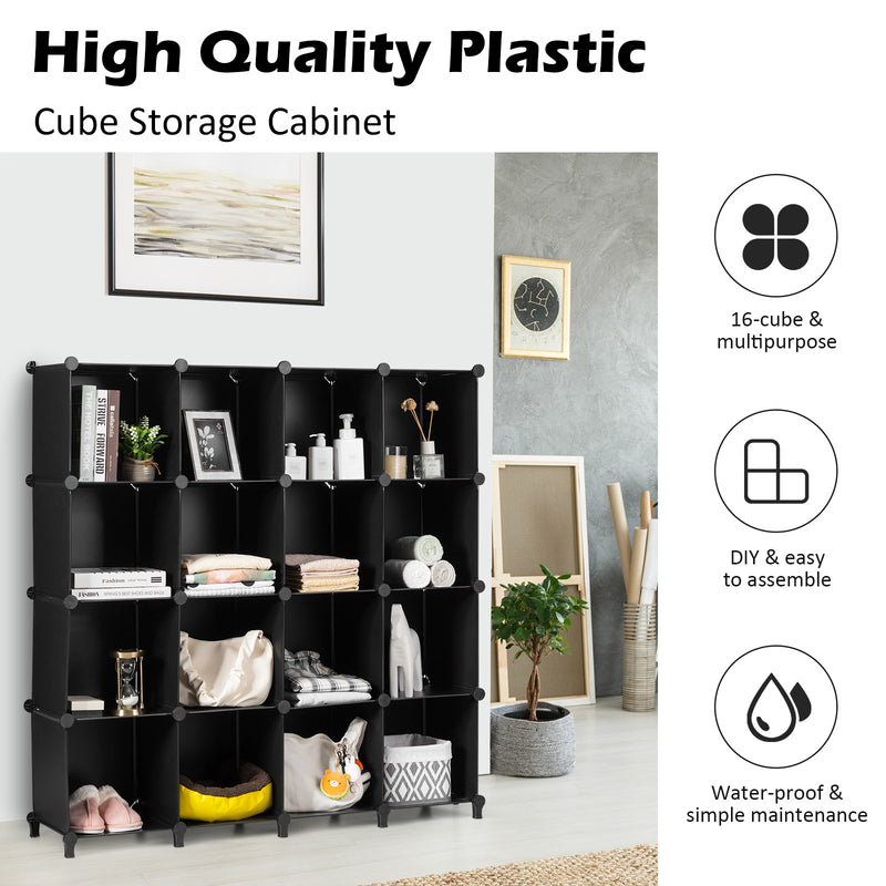 16 Plastic Cube Storage Organizer-Black