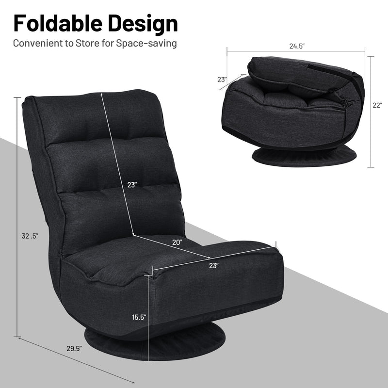 5-Position Folding Floor Gaming Chair-Black