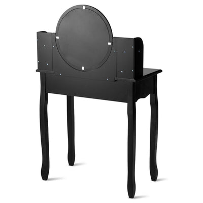 Makeup Vanity Table Set Girls Dressing Table with Drawers Oval Mirror-Black