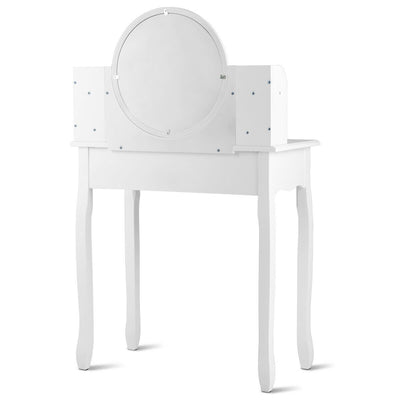 Makeup Vanity Table Set Girls Dressing Table with Drawers Oval Mirror-White