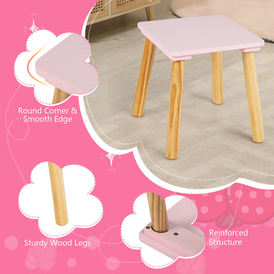 2-in-1 Children Vanity Table Stool Set with Mirror-Pink