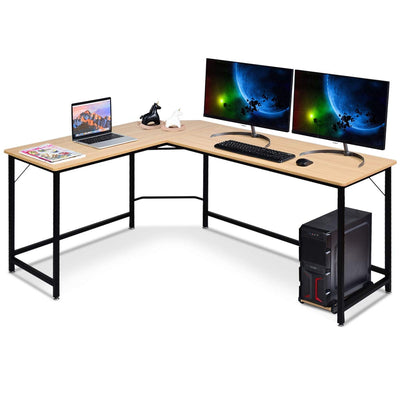 L Shaped Corner Computer Desk Laptop Gaming Table Workstation-Natural