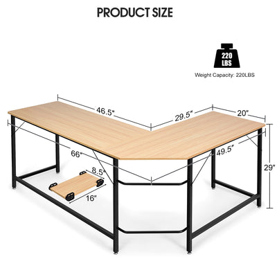 L Shaped Corner Computer Desk Laptop Gaming Table Workstation-Natural