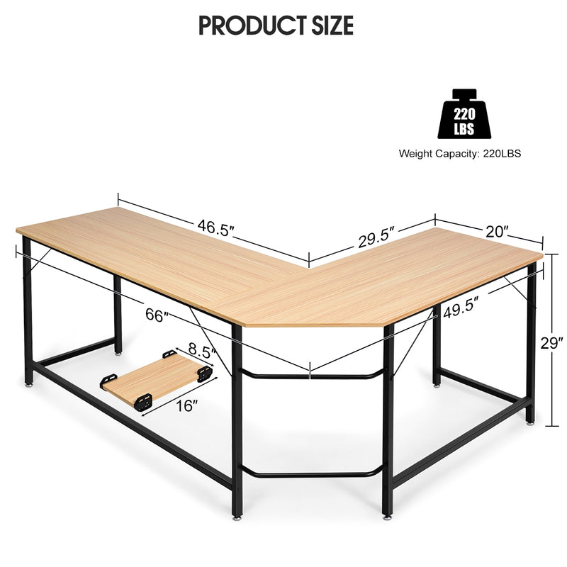 L Shaped Corner Computer Desk Laptop Gaming Table Workstation-Natural