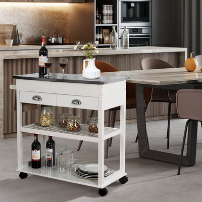 Stainless Steel Mobile Kitchen Trolley Cart With Drawers & Casters-White