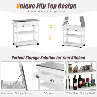 Stainless Steel Mobile Kitchen Trolley Cart With Drawers & Casters-White