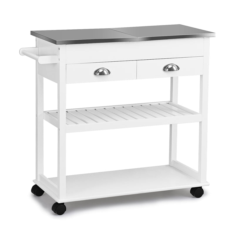 Stainless Steel Mobile Kitchen Trolley Cart With Drawers & Casters-White