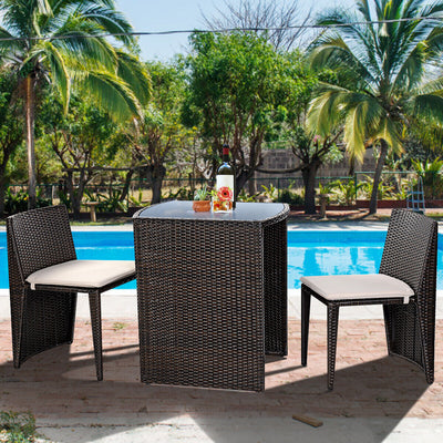 3 Pieces Cushioned Wicker Patio Bistro Set with No Assembly Needed