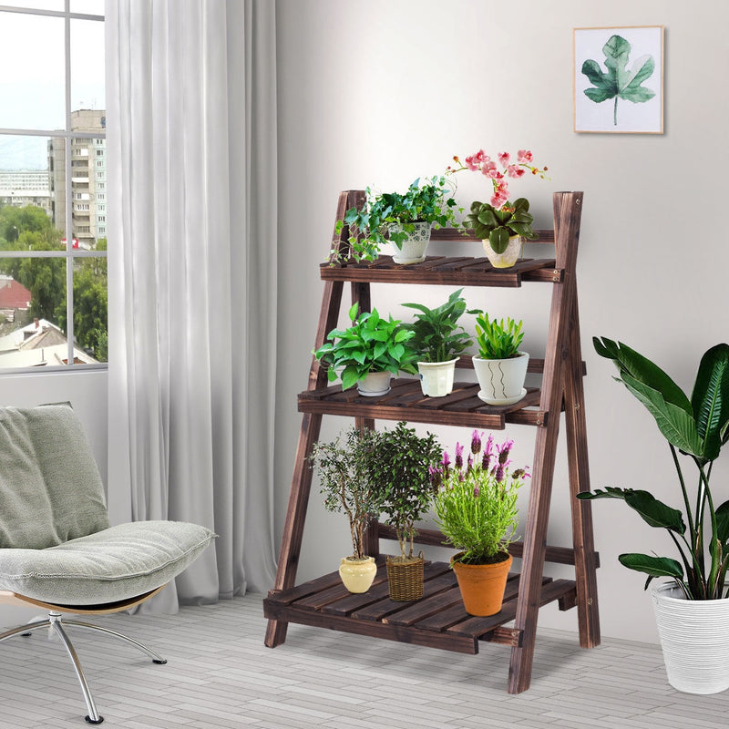 3 Tier Outdoor Wood Design Folding Display Flower Stand