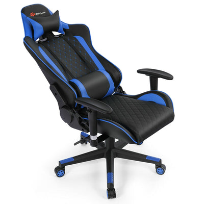 Massage Gaming Chair with Lumbar Support and Headrest-Blue