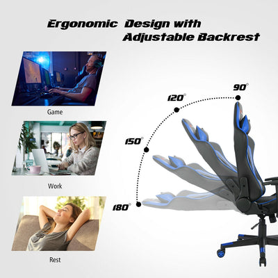 Massage Gaming Chair with Lumbar Support and Headrest-Blue