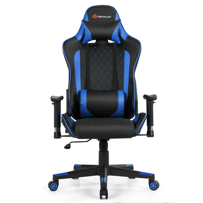 Massage Gaming Chair with Lumbar Support and Headrest-Blue