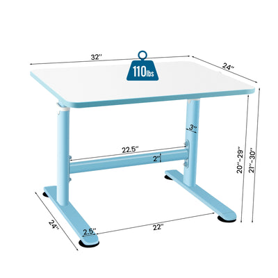 32 x 24 Inch Height Adjustable Desk with Hand Crank Adjusting for Kids-Blue