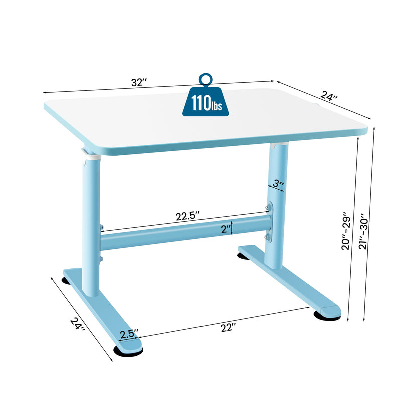 32 x 24 Inch Height Adjustable Desk with Hand Crank Adjusting for Kids-Blue