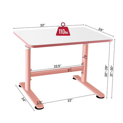 32 x 24 Inch Height Adjustable Desk with Hand Crank Adjusting for Kids-Pink