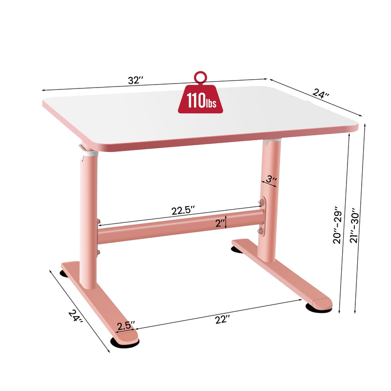 32 x 24 Inch Height Adjustable Desk with Hand Crank Adjusting for Kids-Pink