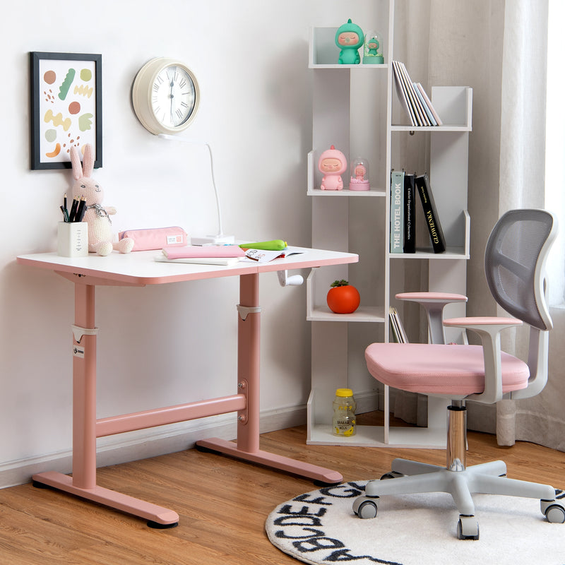 32 x 24 Inch Height Adjustable Desk with Hand Crank Adjusting for Kids-Pink