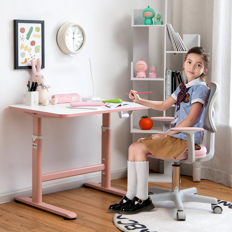 32 x 24 Inch Height Adjustable Desk with Hand Crank Adjusting for Kids-Pink