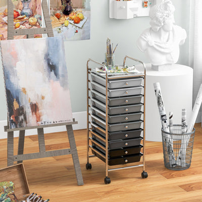 10 Drawer Rolling Storage Cart Organizer with 4 Universal Casters-Gradient Gray