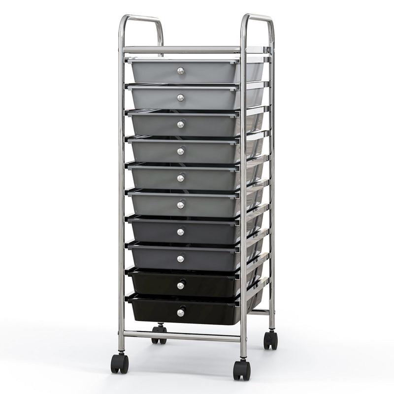 10 Drawer Rolling Storage Cart Organizer with 4 Universal Casters-Gradient Gray