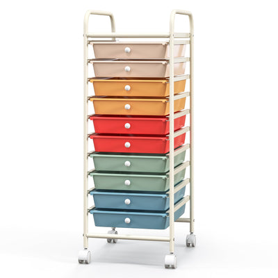 10 Drawer Rolling Storage Cart Organizer with 4 Universal Casters-Macaron Multicolor