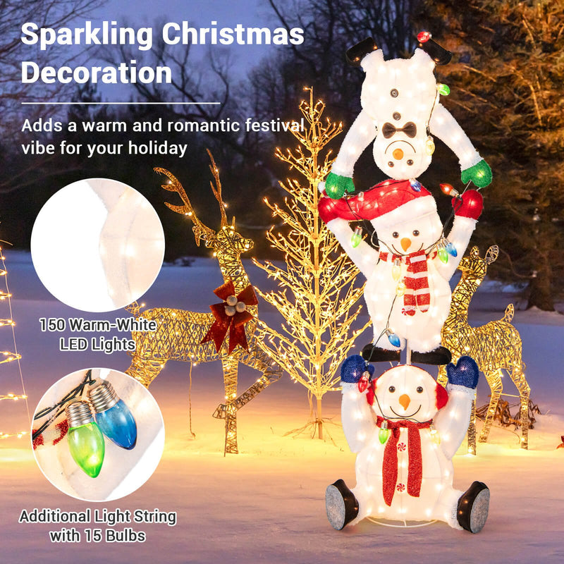 5.6 Feet Lighted Stacked Snowmen Christmas Decoration