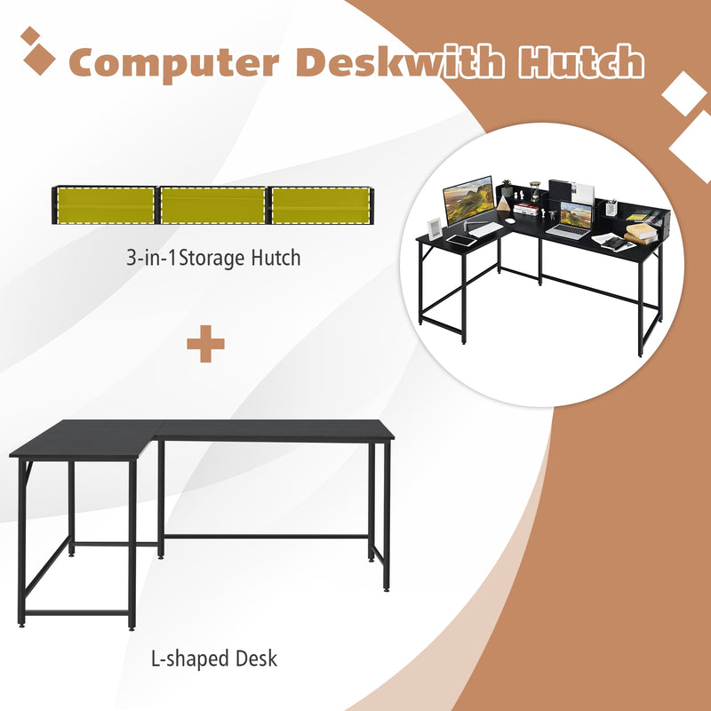 5.5 Inch L-shaped Computer Desk with Bookshelf-Black