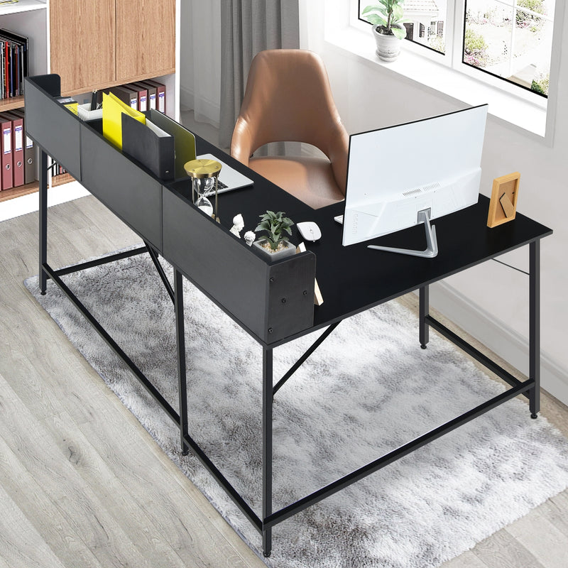 5.5 Inch L-shaped Computer Desk with Bookshelf-Black