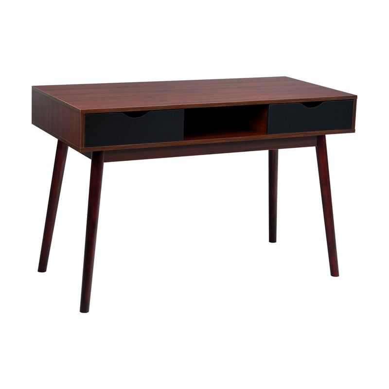 Mid Century Wooden Computer Desk with Storage Drawers-Brown