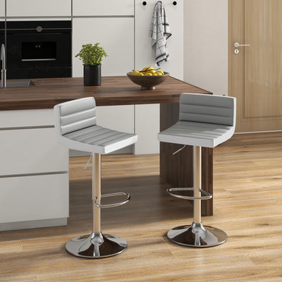 Set of 2 Adjustable Heights Barstool with PU Leather