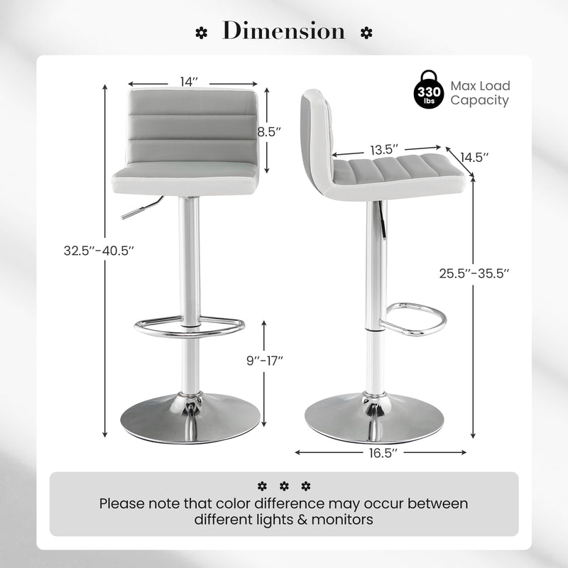 Set of 2 Adjustable Heights Barstool with PU Leather