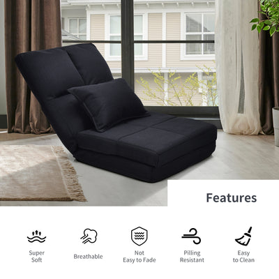 Fold Down Flip Convertible Sleeper Couch with Pillow-Black