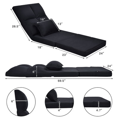 Fold Down Flip Convertible Sleeper Couch with Pillow-Black