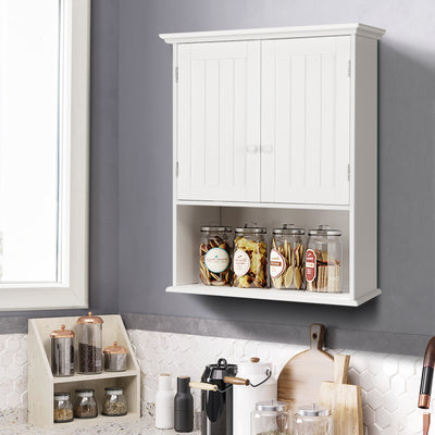 2-Door Wall Mount Bathroom Storage Cabinet with Open Shelf in White