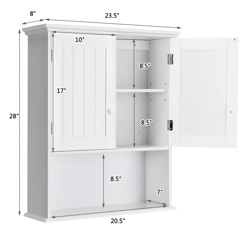 2-Door Wall Mount Bathroom Storage Cabinet with Open Shelf in White