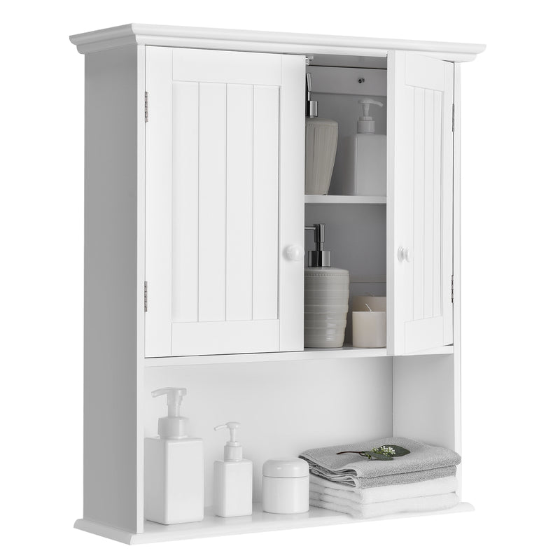 2-Door Wall Mount Bathroom Storage Cabinet with Open Shelf in White