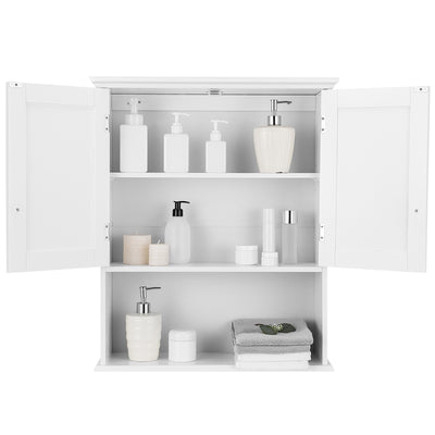 2-Door Wall Mount Bathroom Storage Cabinet with Open Shelf in White