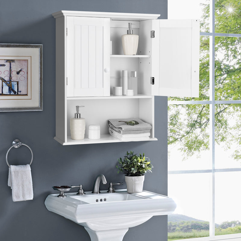 2-Door Wall Mount Bathroom Storage Cabinet with Open Shelf in White