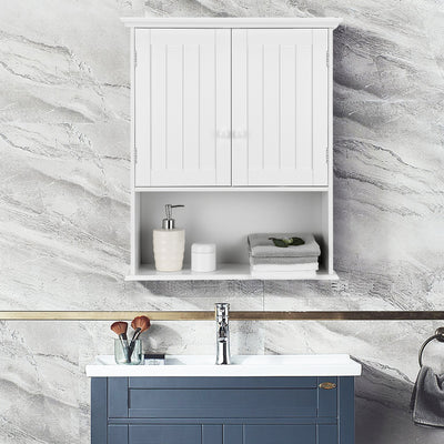 2-Door Wall Mount Bathroom Storage Cabinet with Open Shelf in White