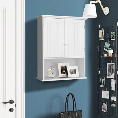 2-Door Wall Mount Bathroom Storage Cabinet with Open Shelf in White